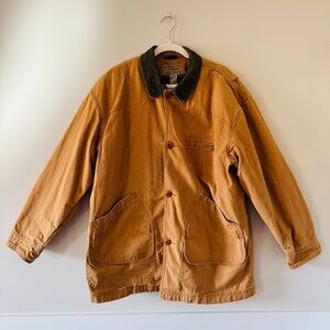 LL Bean Vintage Canvas Chore Jacket Mens L Tan Plaid Wool Blend Fleece Lined Rem